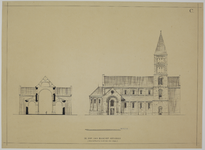 214418 Dwarsdoorsnede en opstand van de linkergevel van de door bisschop Adelbold gebouwde Domkerk te Utrecht; zonder ...
